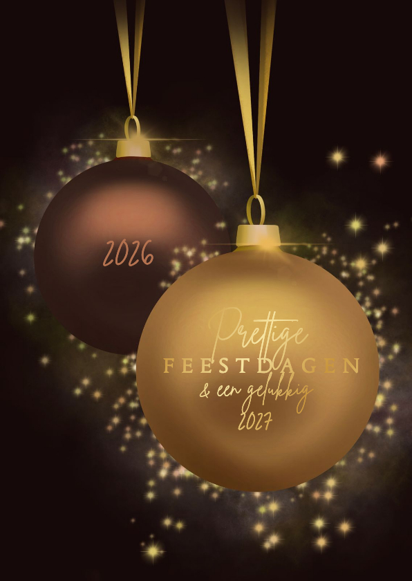 Kerstkaart kerstballen met glitter goudbruin - Kerstkaarten Kerstkaarten - Kerstkaart kerstballen met glitter goudbruin