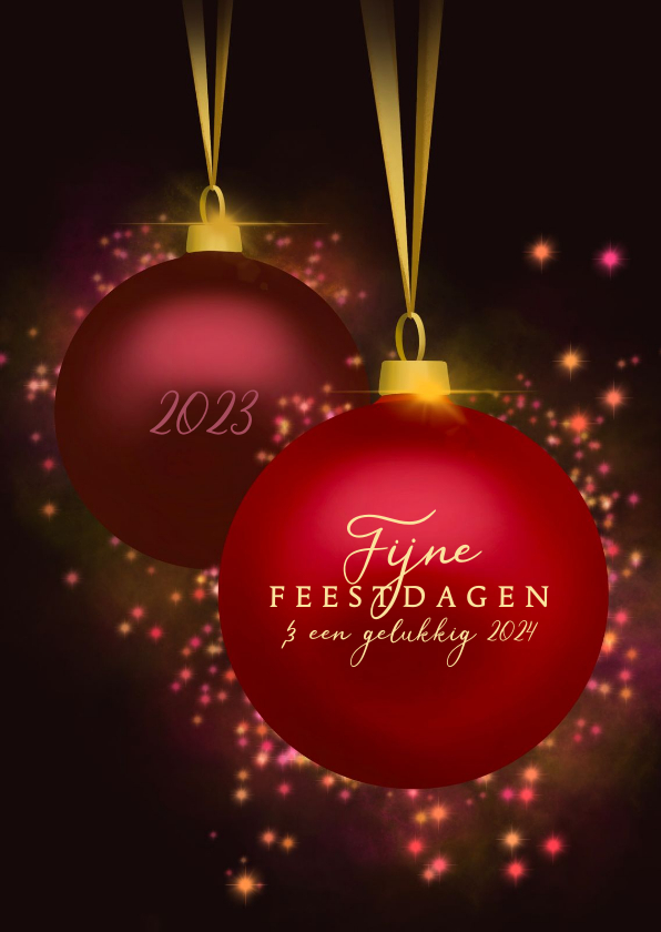 Kerstkaart kerstballen met glitter - Kerstkaarten Kerstkaarten - Kerstkaart kerstballen met glitter
