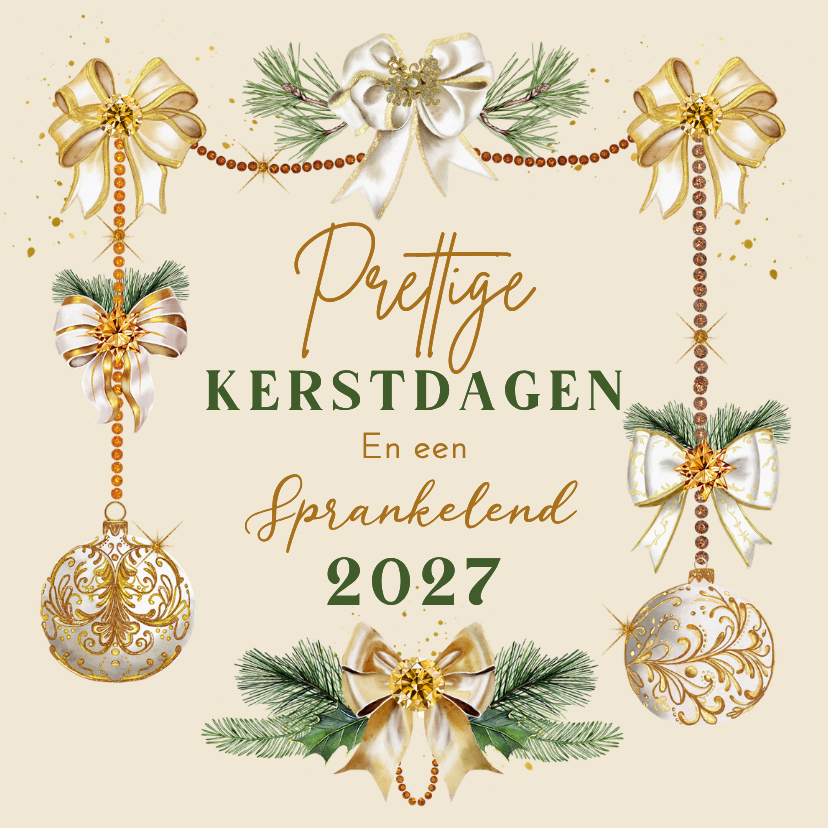 Kerstkaart kerstballen met strikken - Kerstkaarten Kerstkaarten - Kerstkaart kerstballen met strikken