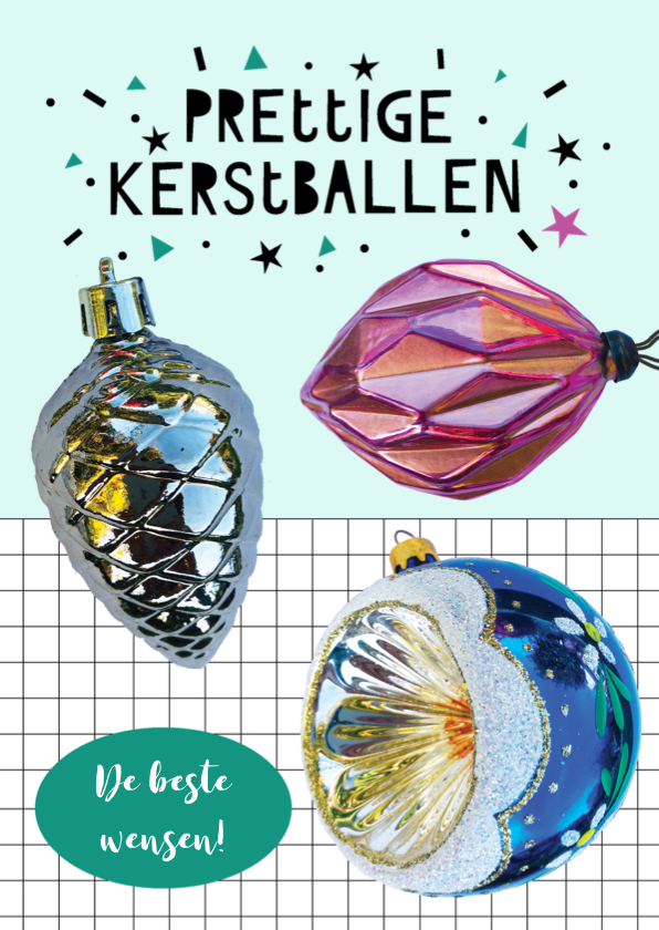 Kerstkaart kerstballen mix met goud en zilver kleur - Kerstkaarten Kerstkaarten - Kerstkaart kerstballen mix met goud en zilver kleur