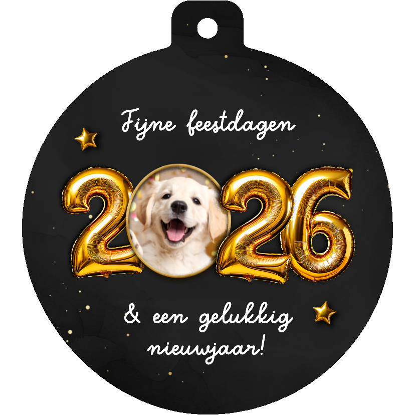 Kerstkaart kerstbalvorm folieballon 2026 foto in 0 - Kerstkaarten Kerstkaarten - Kerstkaart kerstbalvorm folieballon 2026 foto in 0