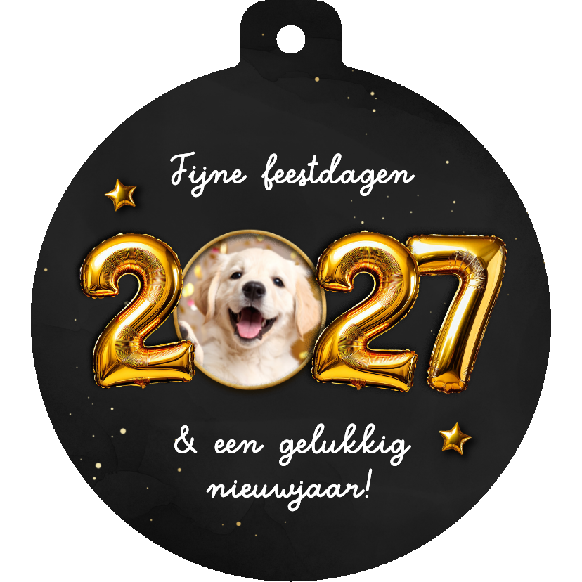 Kerstkaarten - Kerstkaart kerstbalvorm folieballon 2027 foto in 0