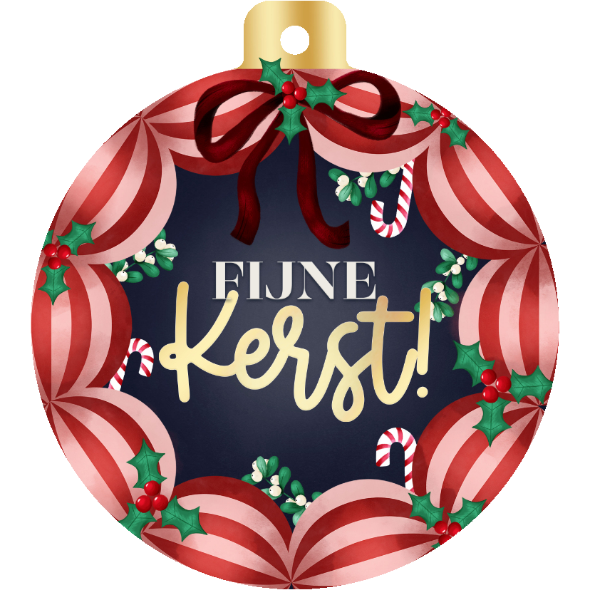 Kerstkaarten - Kerstkaart kerstbalvorm kerstballen kerstkrans Fijne Kerst!