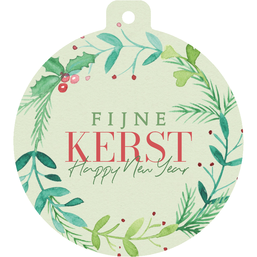 Kerstkaarten - Kerstkaart kerstbalvorm kerstkrans aquarel