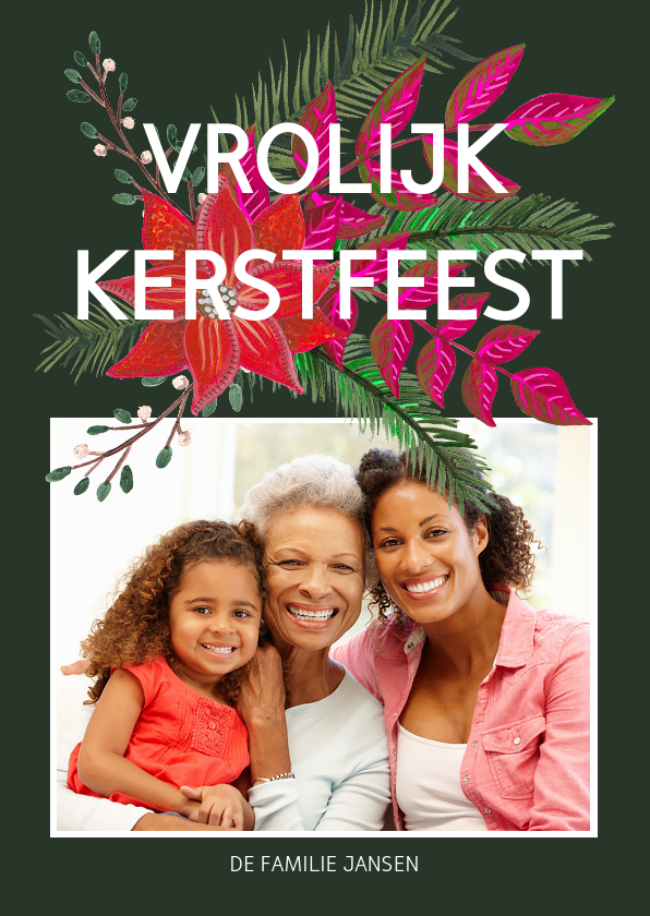 Kerstkaart kerstbloemen en trendy tekst - Kerstkaarten Kerstkaarten - Kerstkaart kerstbloemen en trendy tekst