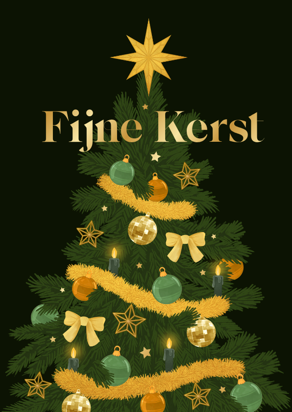 Kerstkaart kerstboom goud decoratie groen stijlvol hip - Kerstkaarten Kerstkaarten - Kerstkaart kerstboom goud decoratie groen stijlvol hip