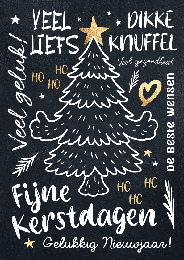 Kerstkaart kerstboom goud op krijtbord - Kerstkaarten Kerstkaarten - Kerstkaart kerstboom goud op krijtbord