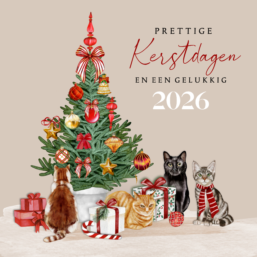 Kerstkaart kerstboom met katten - Kerstkaarten Kerstkaarten - Kerstkaart kerstboom met katten