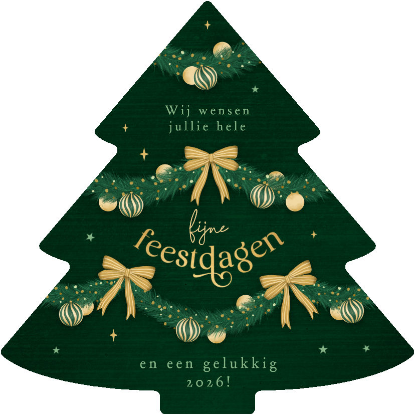 Kerstkaarten - Kerstkaart kerstboom vorm slingers lampjes strikjes kerst