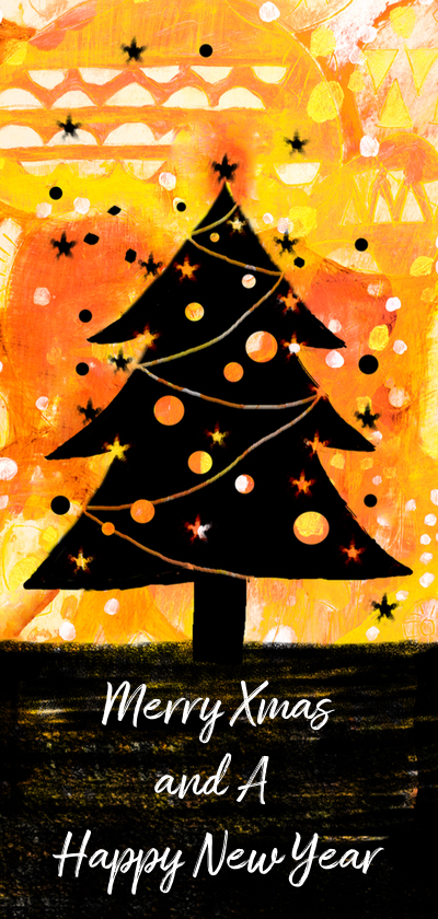 kerstkaart kerstboom zwart geel - Kerstkaarten Kerstkaarten - kerstkaart kerstboom zwart geel
