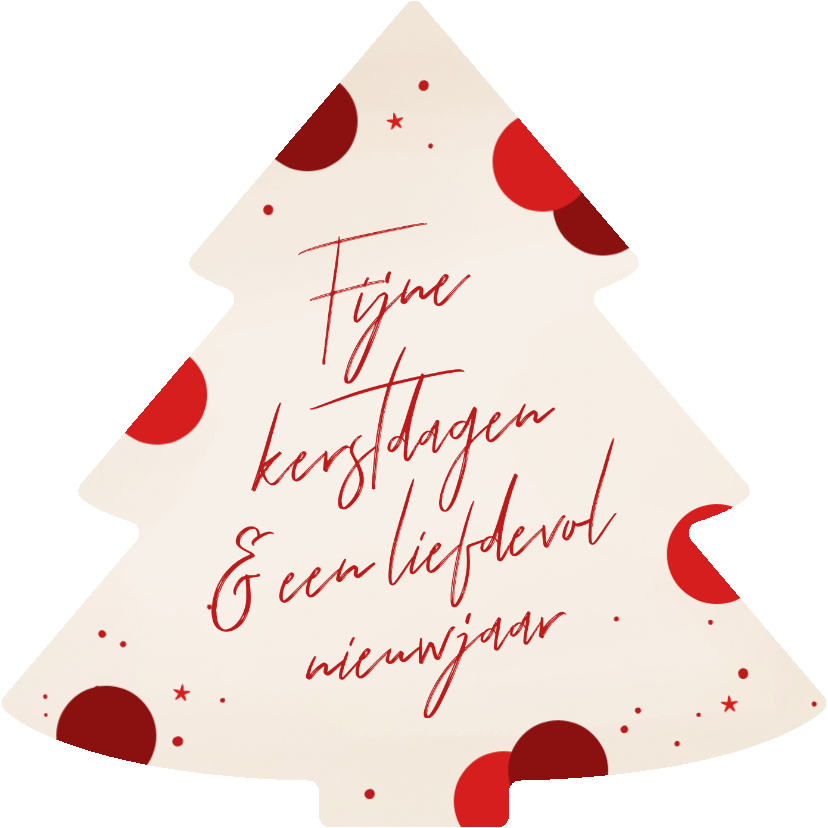 Kerstkaarten - Kerstkaart kerstboomvorm beige met rode confetti