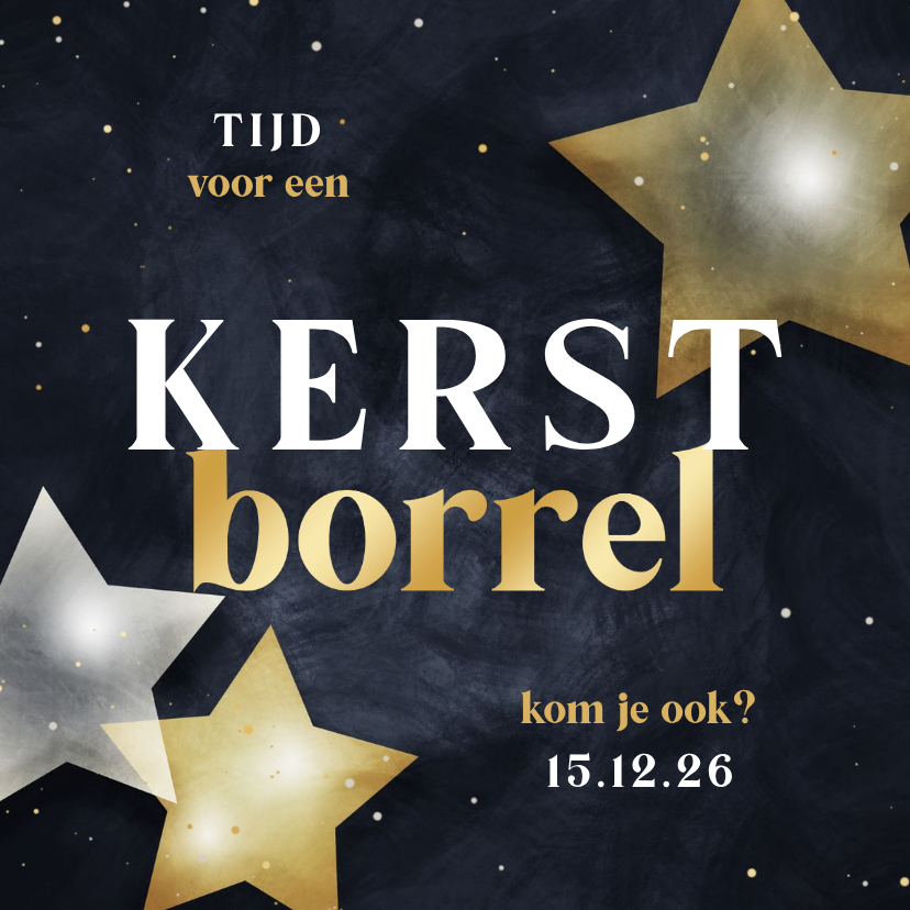 Kerstkaart kerstborrel met sterren donkerblauw met goud - Kerstkaarten Kerstkaarten - Kerstkaart kerstborrel met sterren donkerblauw met goud