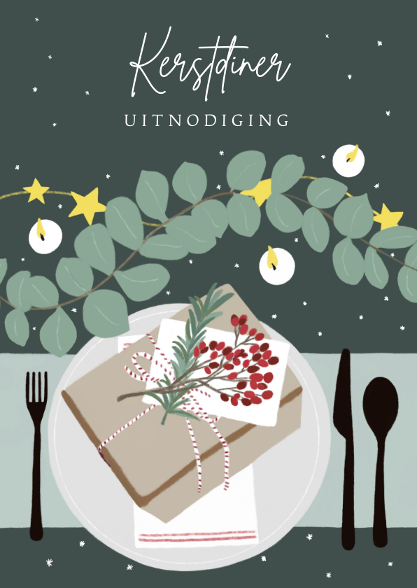 Kerstkaart kerstdiner tafel met kerstversiering - Kerstkaarten Kerstkaarten - Kerstkaart kerstdiner tafel met kerstversiering