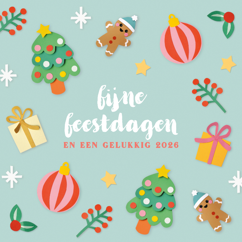 Kerstkaarten - Kerstkaart kerstfiguren mintgroen