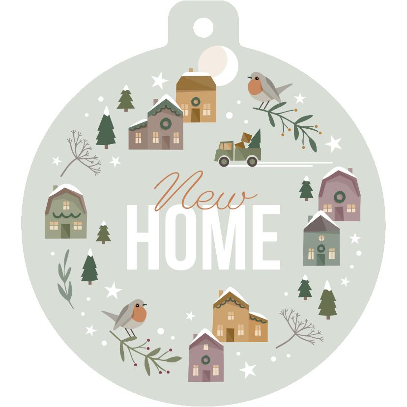 Kerstkaarten - Kerstkaart kersthuisjes met verhuisauto