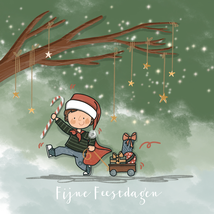 Kerstkaarten - Kerstkaart kerstjongen met cadeaus