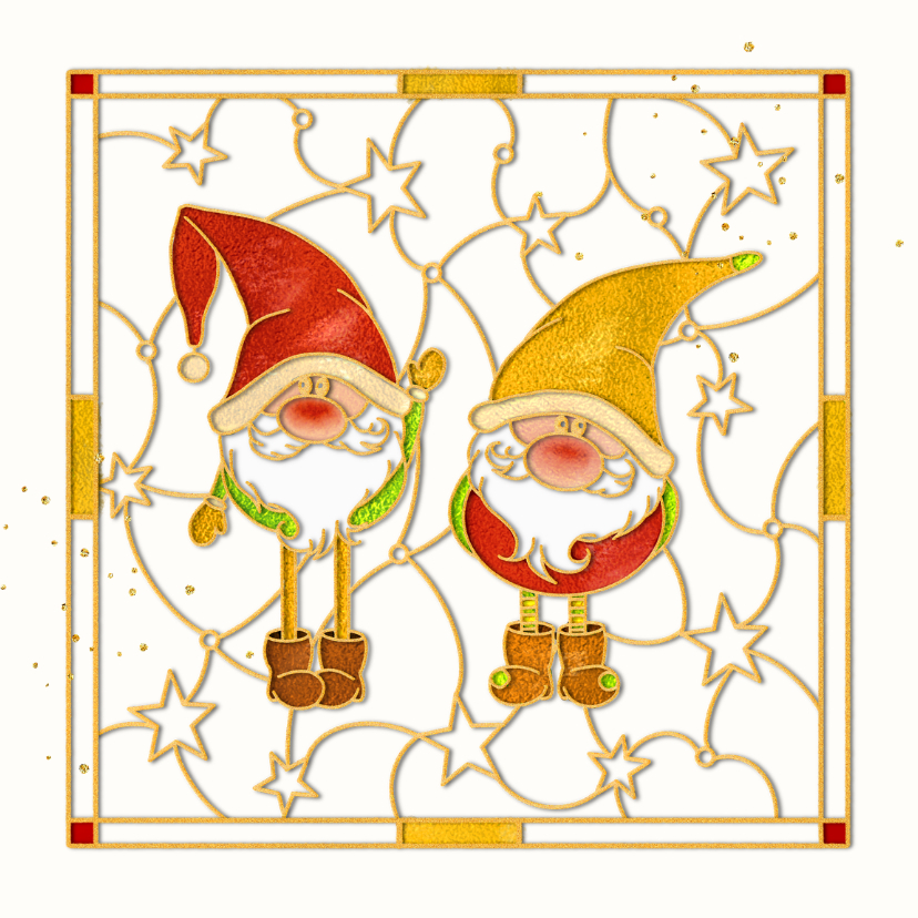 Kerstkaarten - Kerstkaart kerstkabouters goud