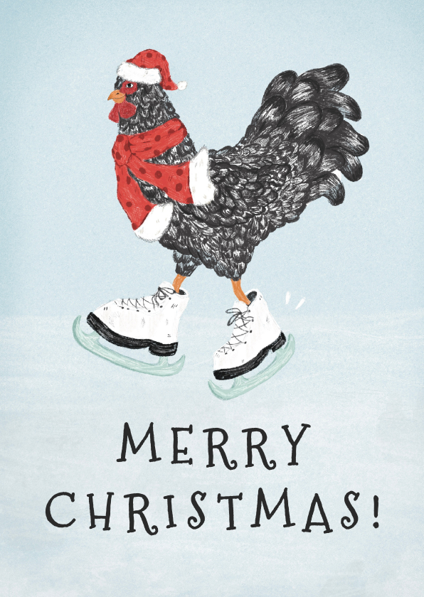 Kerstkaart kerstkip met schaatsen - Kerstkaarten Kerstkaarten - Kerstkaart kerstkip met schaatsen