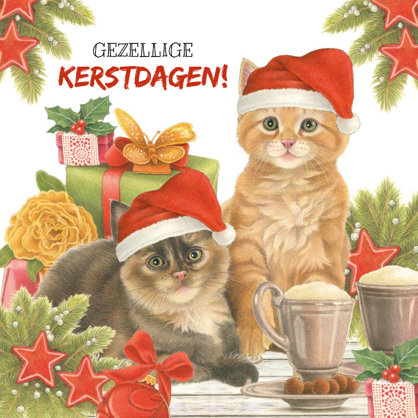 Kerstkaart Kerstkittens met kadootjes - Kerstkaarten Kerstkaarten - Kerstkaart Kerstkittens met kadootjes