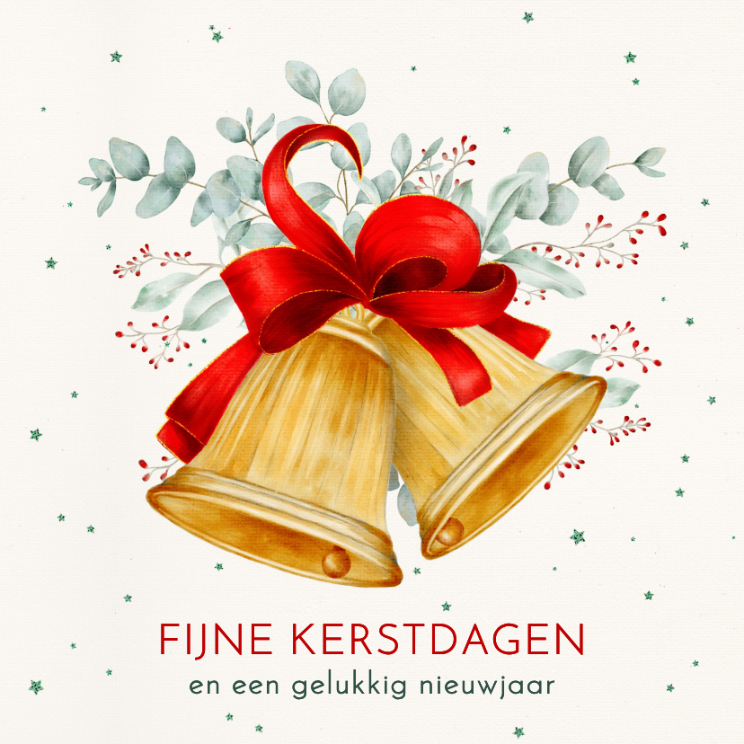 Kerstkaart kerstklokken met rode strik - Kerstkaarten Kerstkaarten - Kerstkaart kerstklokken met rode strik