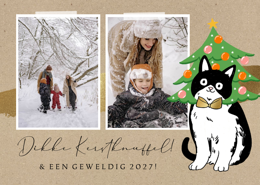 Kerstkaart kerstknuffel fotokaart kraft illustratie kat - Kerstkaarten Kerstkaarten - Kerstkaart kerstknuffel fotokaart kraft illustratie kat