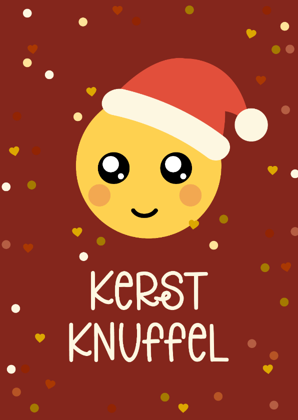 Kerstkaarten - Kerstkaart kerstknuffel lieve emoji met kerstmuts