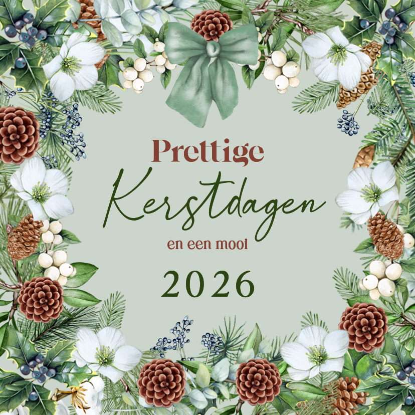 Kerstkaarten - Kerstkaart kerstkrans met groene strik