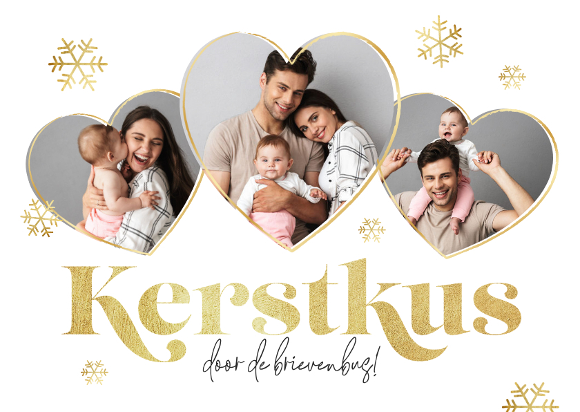 Kerstkaart kerstkus door de brievenbus foto's goud sneeuw - Kerstkaarten Kerstkaarten - Kerstkaart kerstkus door de brievenbus foto's goud sneeuw