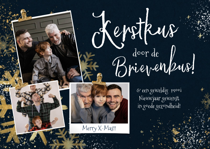 Kerstkaart 'Kerstkus' goudlook sterren ijskristal fotokaart - Kerstkaarten Kerstkaarten - Kerstkaart 'Kerstkus' goudlook sterren ijskristal fotokaart