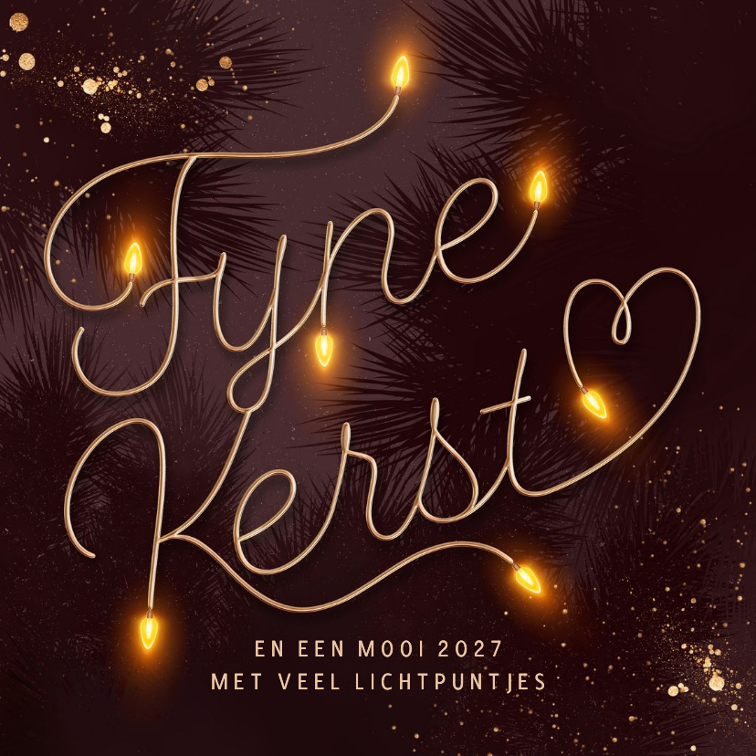 Kerstkaart kerstlampjes lieve tekst goud aubergine - Kerstkaarten Kerstkaarten - Kerstkaart kerstlampjes lieve tekst goud aubergine