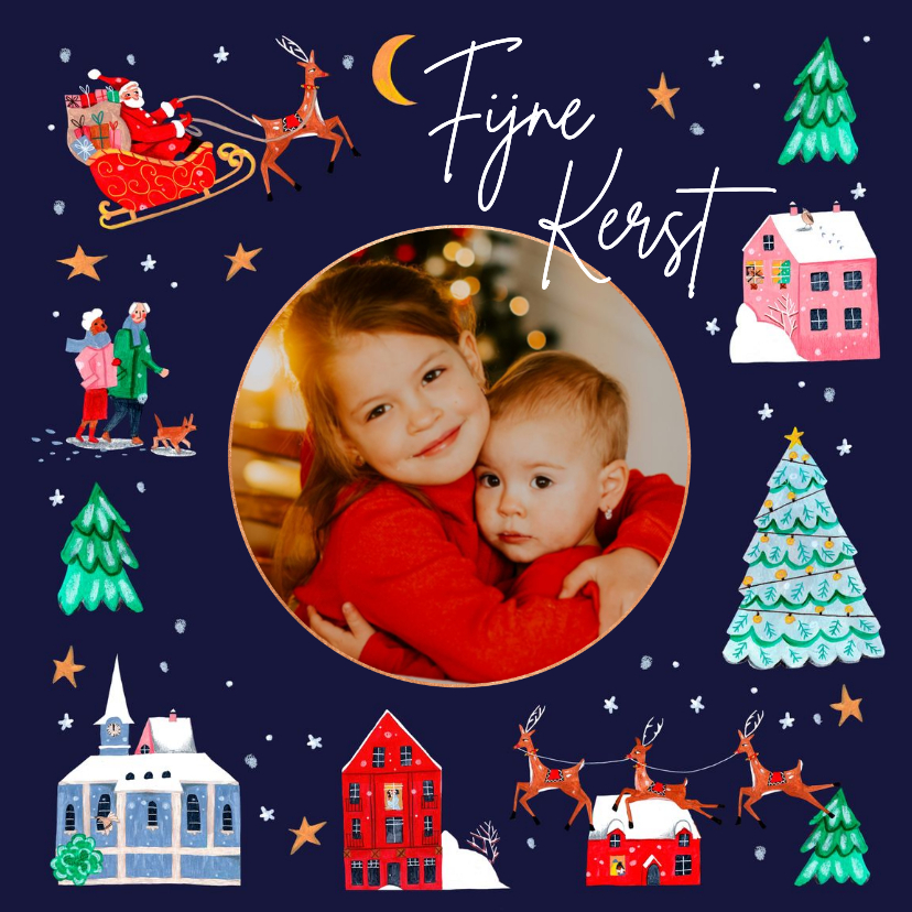 Kerstkaart kerstman en zijn rendieren met foto - Kerstkaarten Kerstkaarten - Kerstkaart kerstman en zijn rendieren met foto