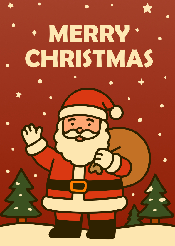 Kerstkaarten - Kerstkaart kerstman Merry Christmas