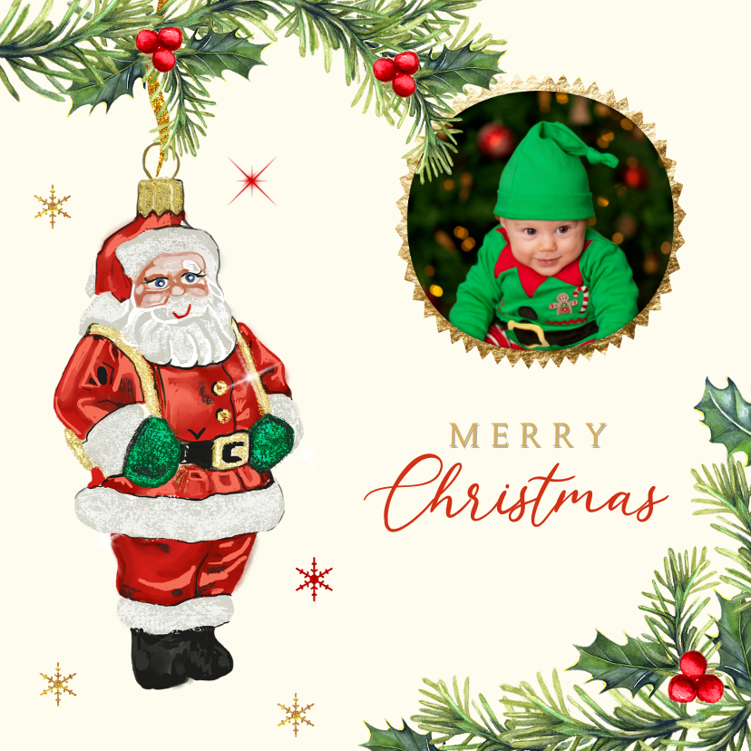 Kerstkaart kerstmanornament takjes - Kerstkaarten Kerstkaarten - Kerstkaart kerstmanornament takjes