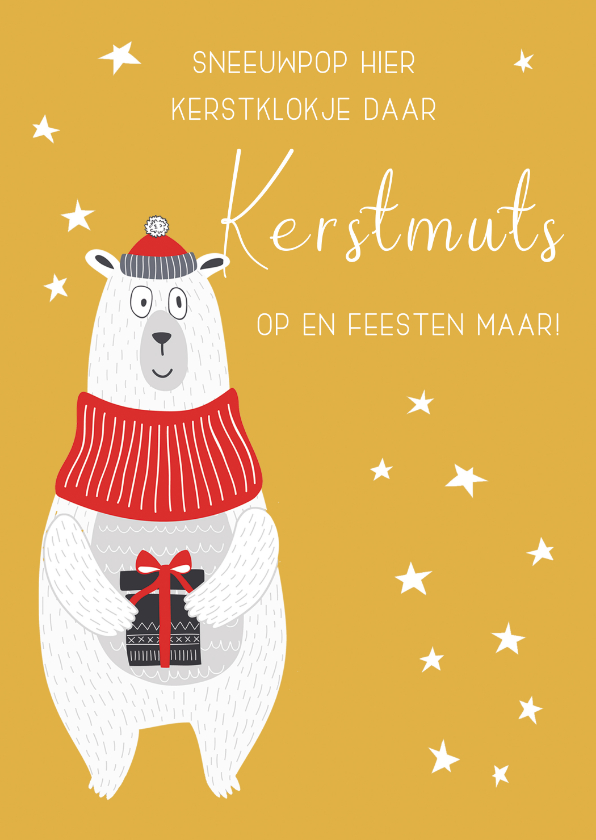 Kerstkaart Kerstmuts op en feesten maar - Kerstkaarten Kerstkaarten - Kerstkaart Kerstmuts op en feesten maar