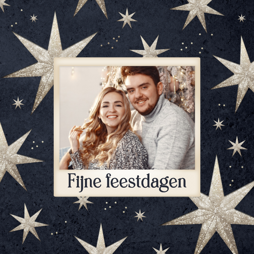 Kerstkaart kerststerren foto fijne feestdagen glitter - Kerstkaarten Kerstkaarten - Kerstkaart kerststerren foto fijne feestdagen glitter