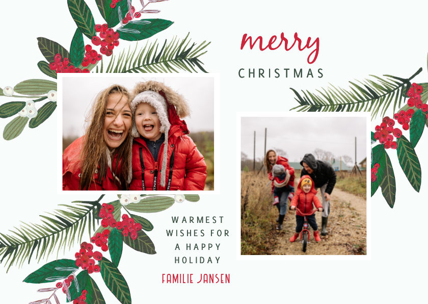 Kerstkaart kersttakjes en besjes - Kerstkaarten Kerstkaarten - Kerstkaart kersttakjes en besjes