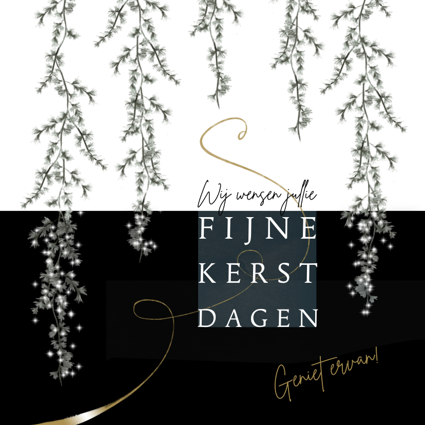 Kerstkaart kersttakken met slinger in goudlook - Kerstkaarten Kerstkaarten - Kerstkaart kersttakken met slinger in goudlook