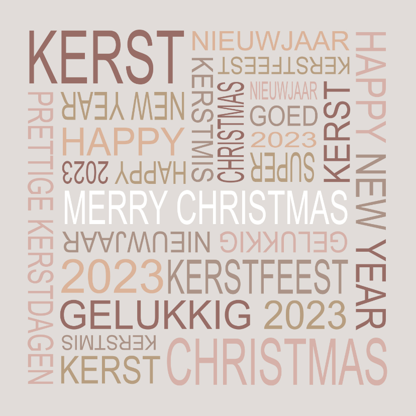Kerstkaart kerstwensen typografie taupe - Kerstkaarten Kerstkaarten - Kerstkaart kerstwensen typografie taupe