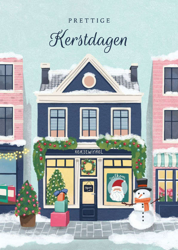 Kerstkaart kerstwinkel in nostalgisch pand - Kerstkaarten Kerstkaarten - Kerstkaart kerstwinkel in nostalgisch pand