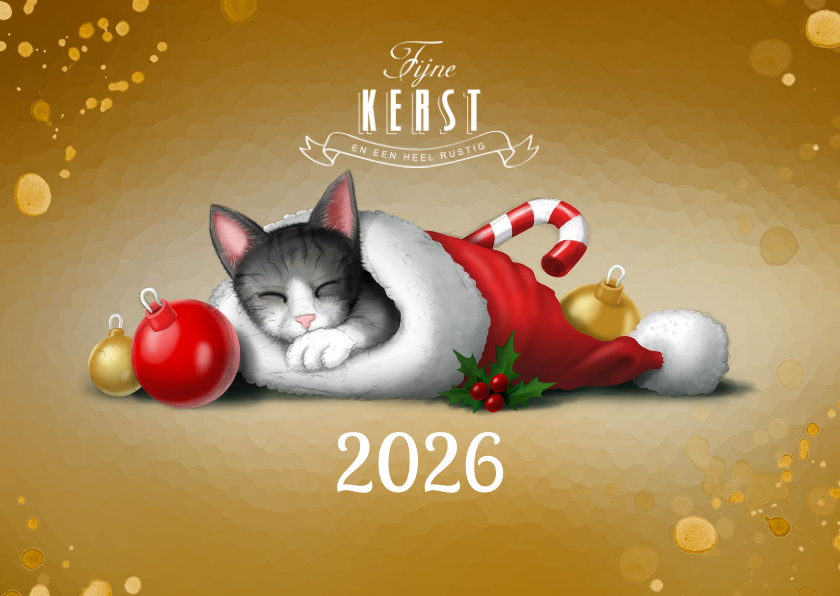 Kerstkaarten - Kerstkaart kitten in kerstmuts