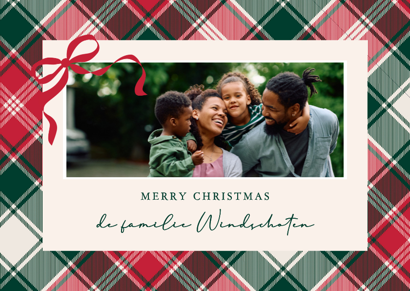 kerstkaart klassiek met ruit en strikje - Kerstkaarten Kerstkaarten - kerstkaart klassiek met ruit en strikje