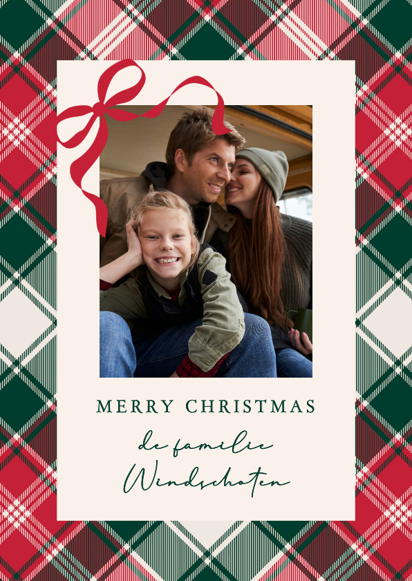 kerstkaart klassiek met strikje en ruit - Kerstkaarten Kerstkaarten - kerstkaart klassiek met strikje en ruit