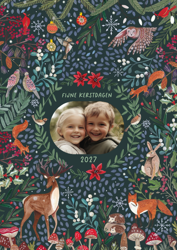 Kerstkaart klassiek natuur en dieren - Kerstkaarten Kerstkaarten - Kerstkaart klassiek natuur en dieren