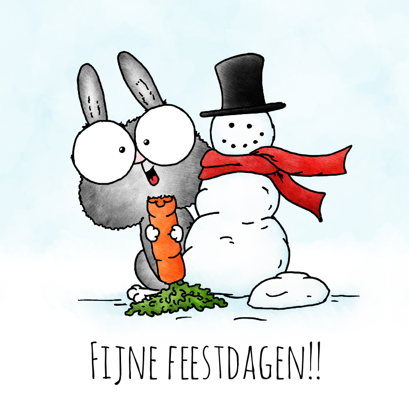 Kerstkaarten - Kerstkaart - konijntje met sneeuwpop