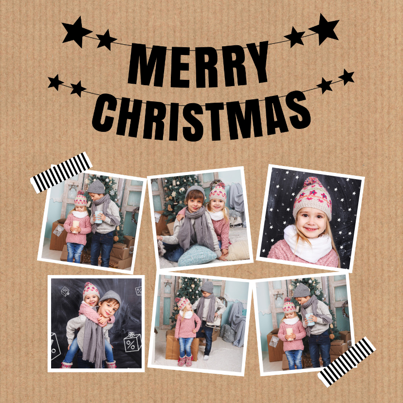 Kerstkaart kraftlook fotocollage slinger - Kerstkaarten Kerstkaarten - Kerstkaart kraftlook fotocollage slinger