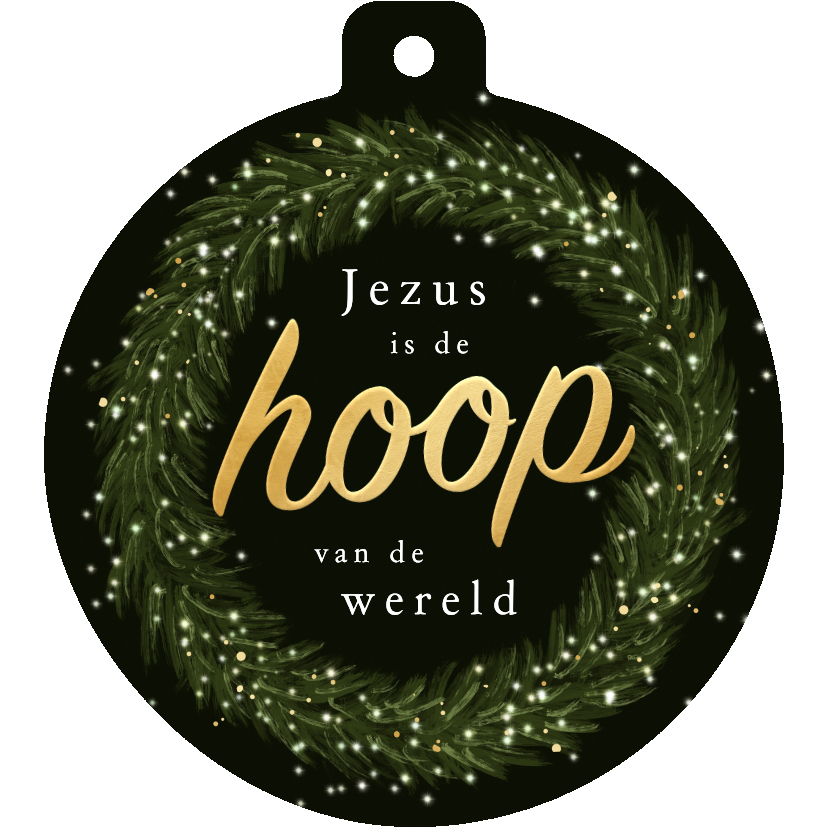 Kerstkaarten - Kerstkaart krans lichtjes christelijk Jezus hoop wereld