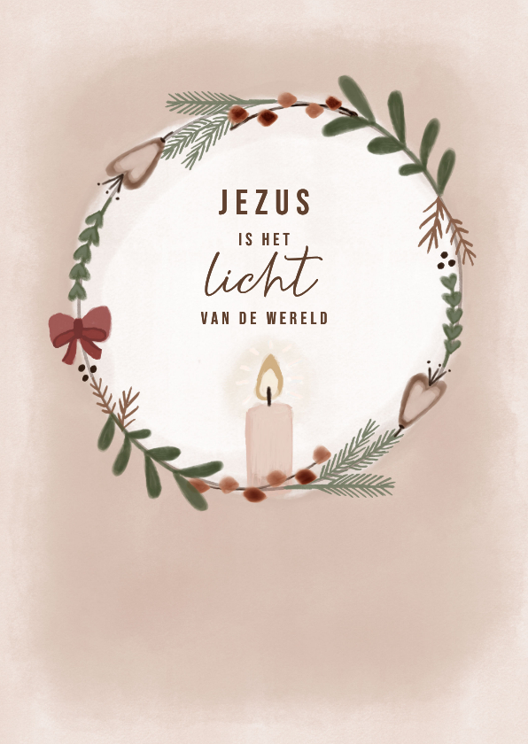 Kerstkaart krans met kaars - Kerstkaarten Kerstkaarten - Kerstkaart krans met kaars