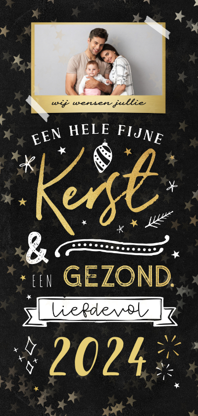 Kerstkaarten - Kerstkaart krijtbord goud typografie winter sterren goud