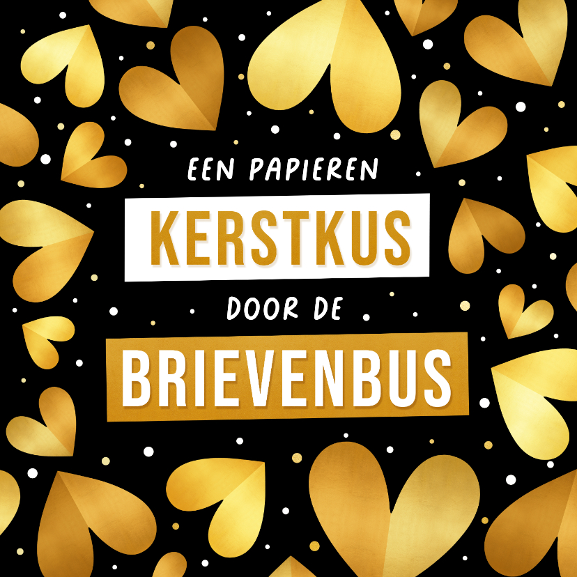 Kerstkaart kus door brievenbus met gouden hartjes - Kerstkaarten Kerstkaarten - Kerstkaart kus door brievenbus met gouden hartjes