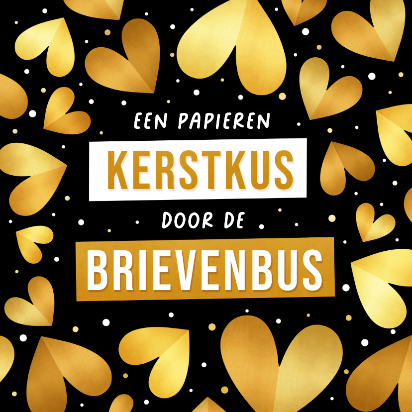 Kerstkaarten - Kerstkaart kus door brievenbus met gouden hartjes